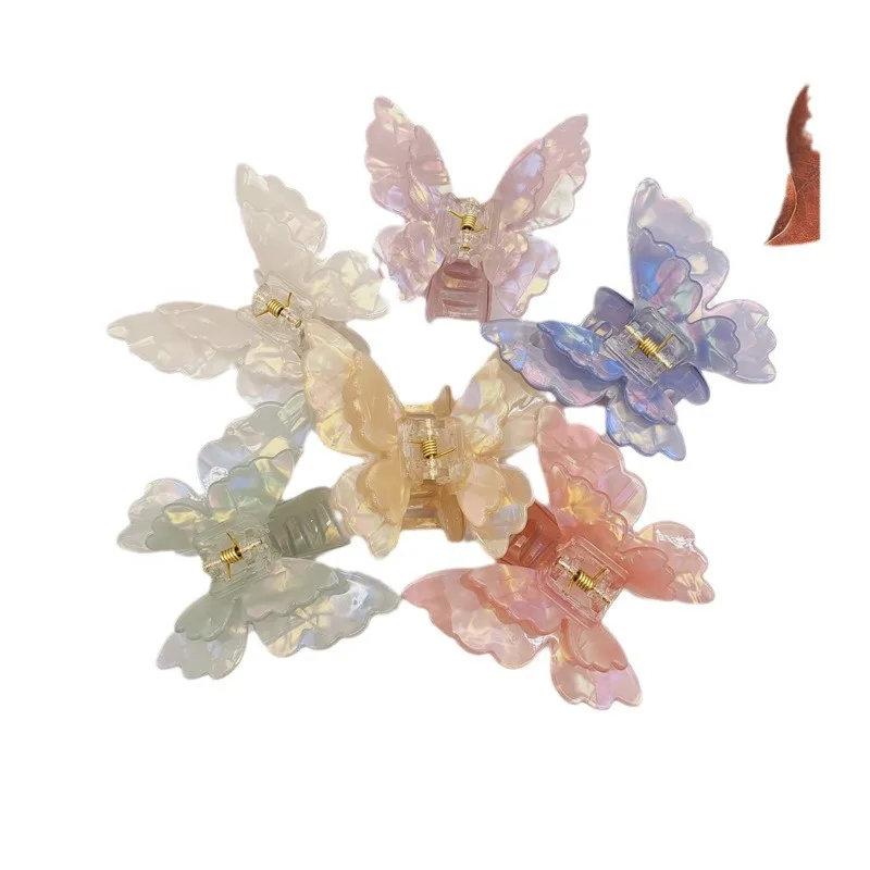 Sweet Styles Gradient Double Layer Butterfly Hair Clips Acrylic Hair Claws for Womens