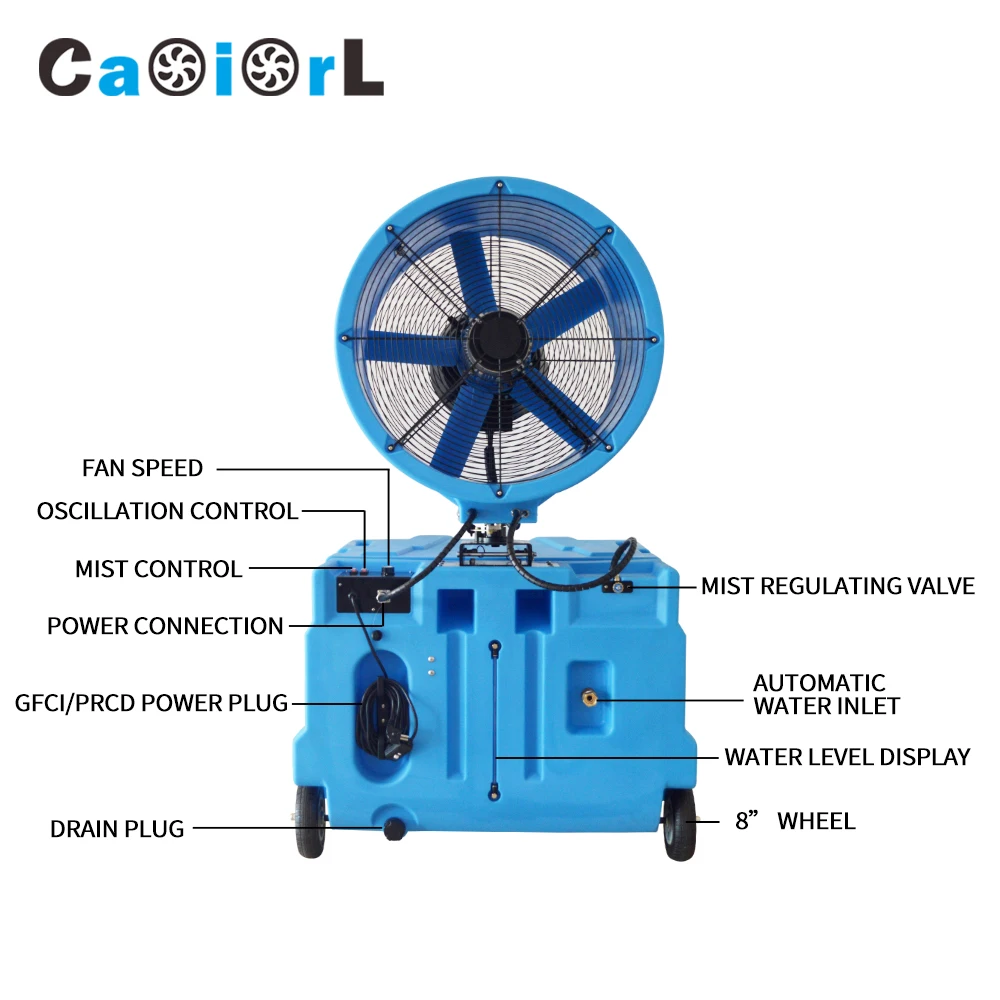 103 Gallon High Velocity Industrial Water Mist Fan Portable Evaporative Misting Coolers Oscillating Evaporative Cooling Fan