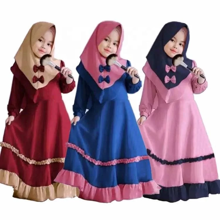 Hot Sale Kids Abaya Dress Muslim Clothing Hijab Middle East Arab Prayer Dresses For Eid Wholesale Islamic Ethnic Girls Clothes