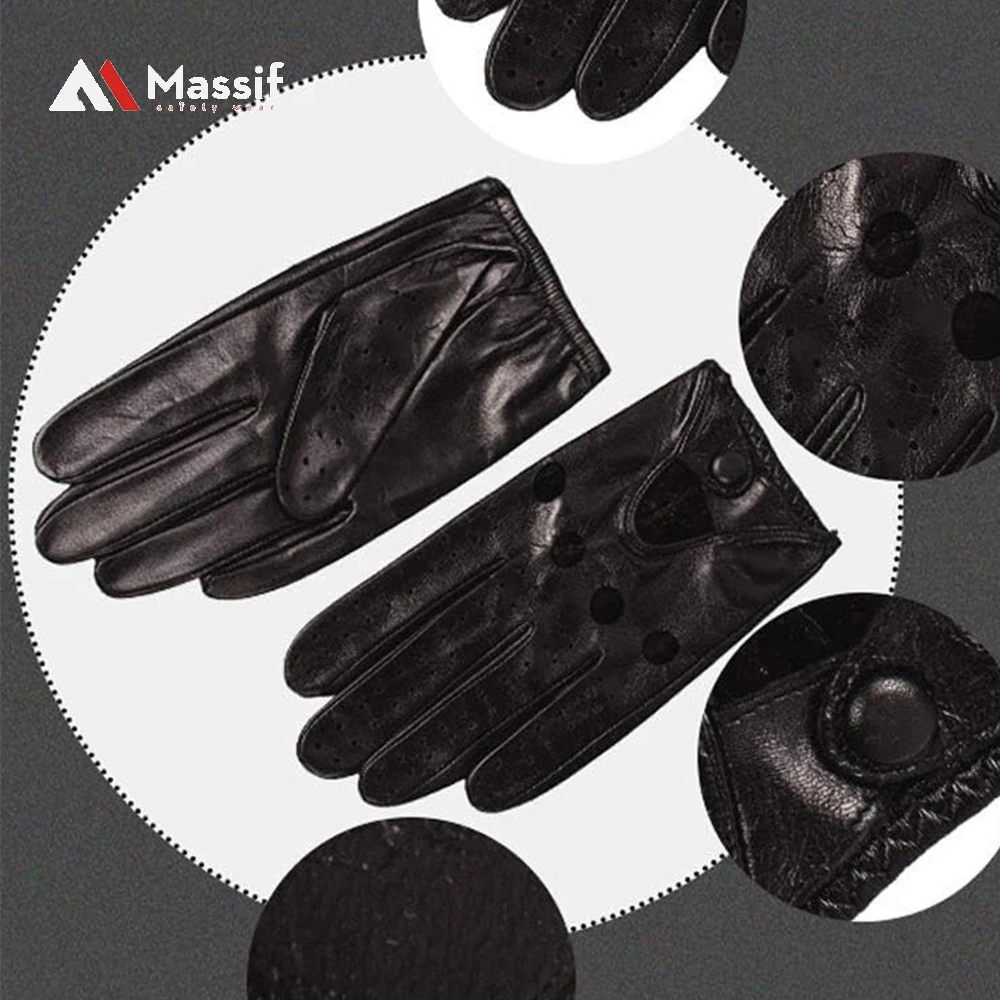 Industrial Double Palm Goatskin Grain Leather Driver Gloves, Keystone Thumb, Work Gloves Grain Leather Driver Gloves