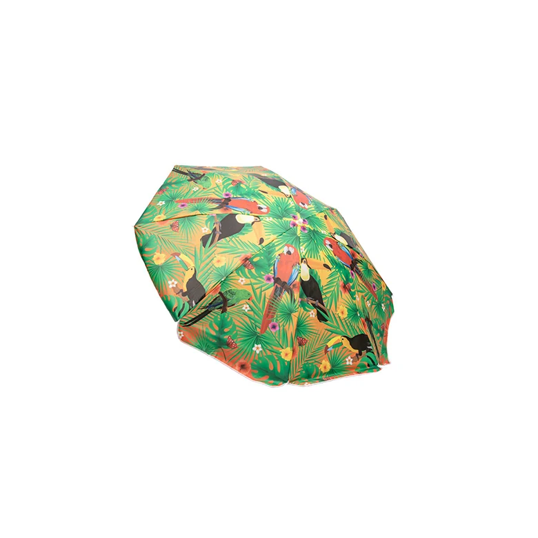 Top Class Custom 2.0m 140gm Poly Canvas Digital Parrots Sunset Pattern Family Beach Umbrella Fast Sale