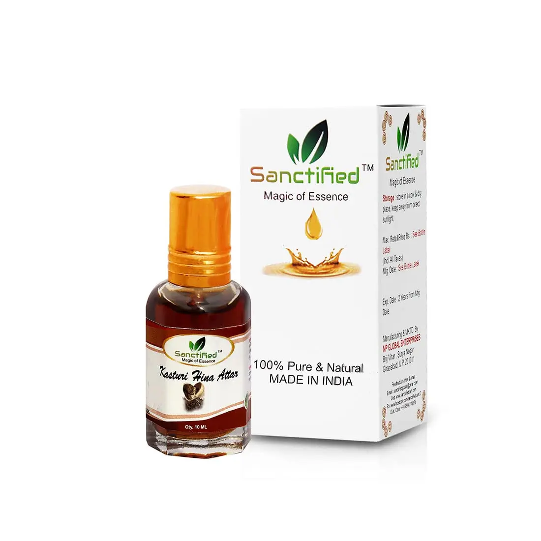Kasturi Hina Attar Natural Perfume Oil Non-Alcoholic Long Lasting (10ml) Scent of Subtle Earthy and