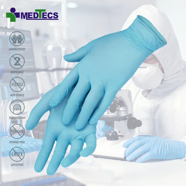 Hospital Clinic Exam Basic Blue Color Nitrile Surgical Disposable Medical Gloves