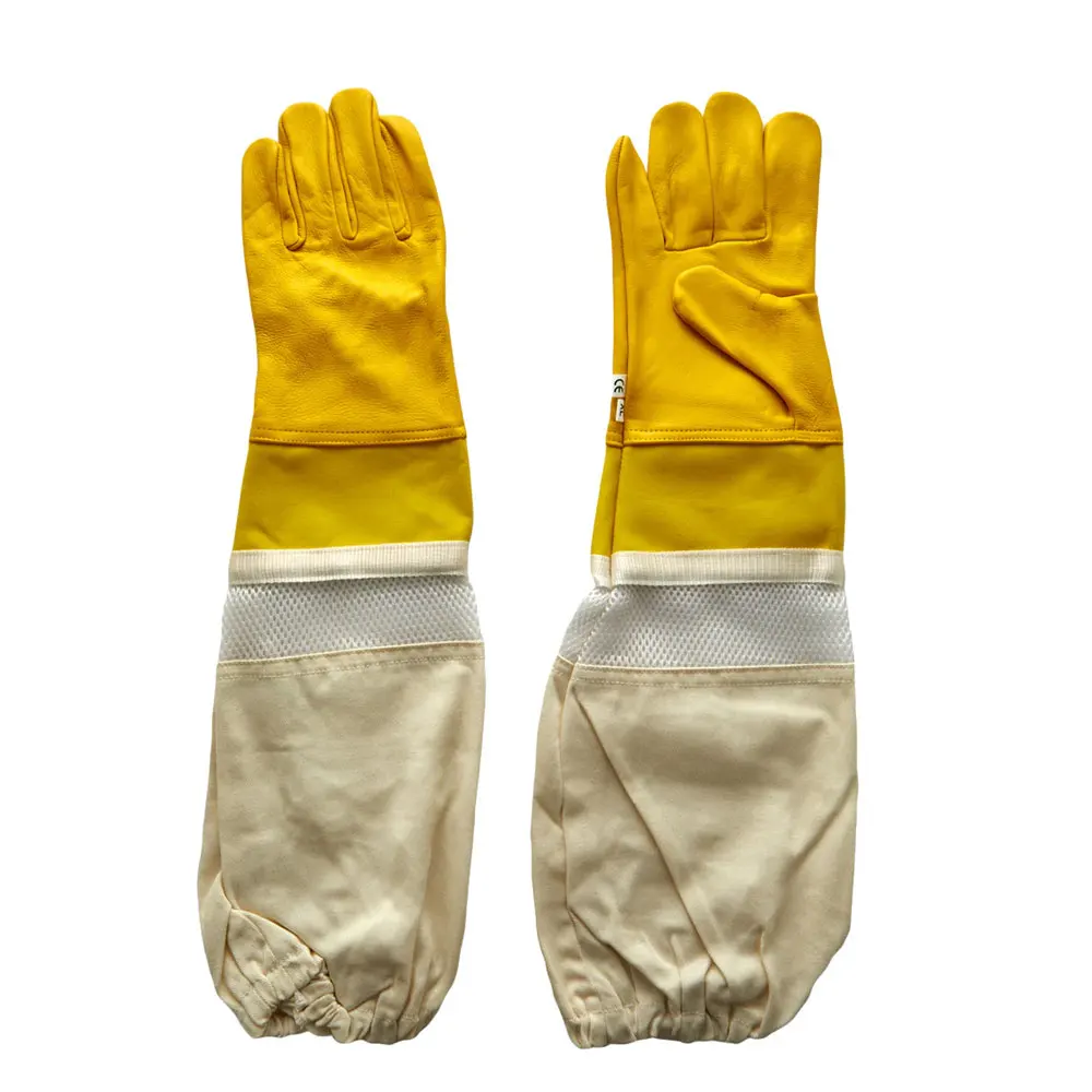 Hot Selling Beekeeping White Goat Skin Leather Long Sleeve Canvas Protection With Custom Design Beekeeping Gloves