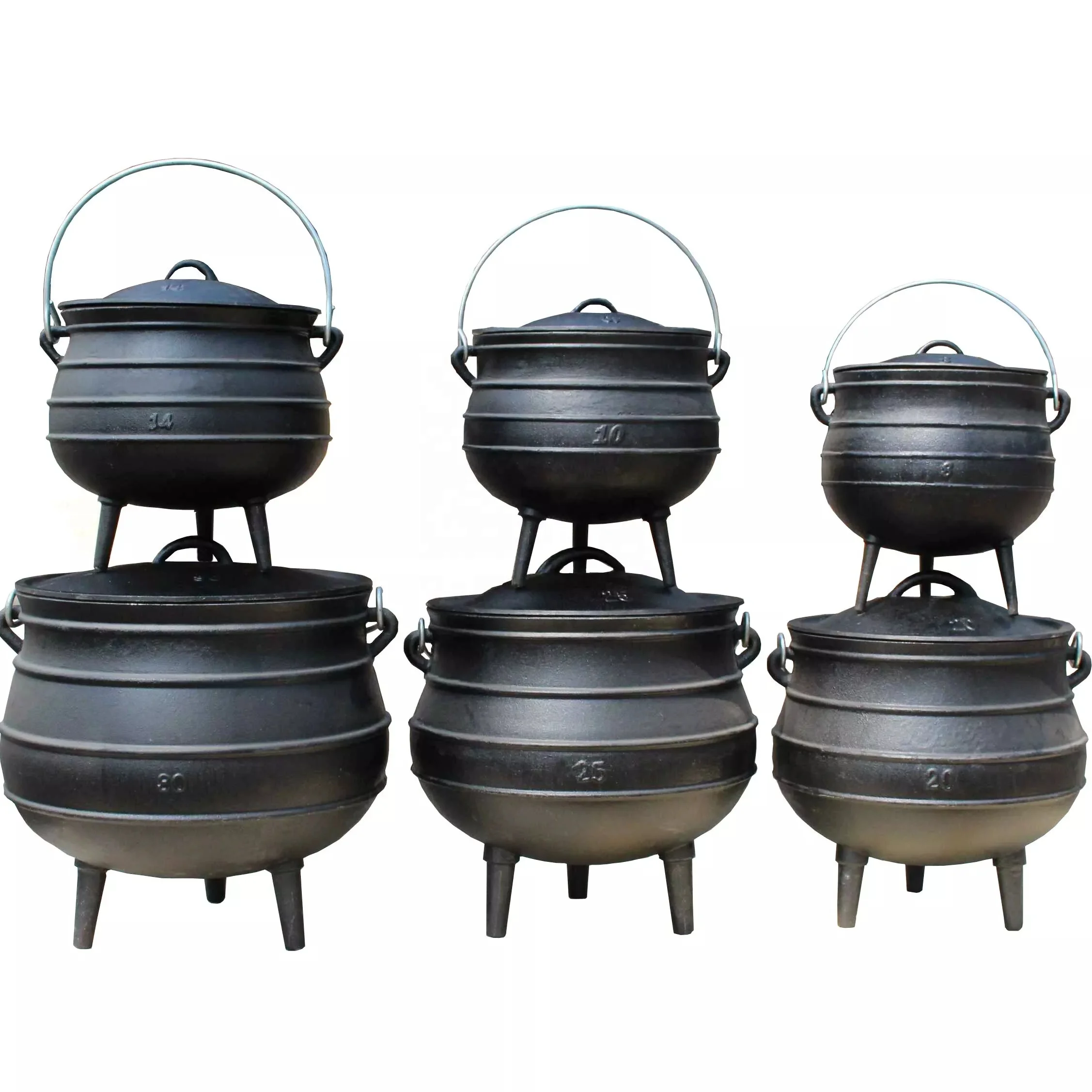 Wholesale South Africa Large Witches Potjie Pot Cast Iron Cauldron for Camping Cook with Iron Lid and 3 legs, Outdoor Cookware