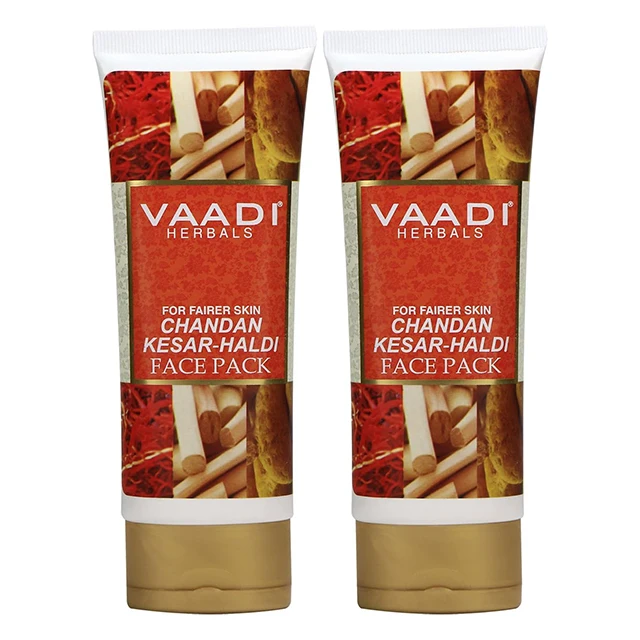 Vaadi Herbals Pack of 2 Chandan Kesar Haldi Fairness Face Pack For All Skin Type - 2 X 120 Gms