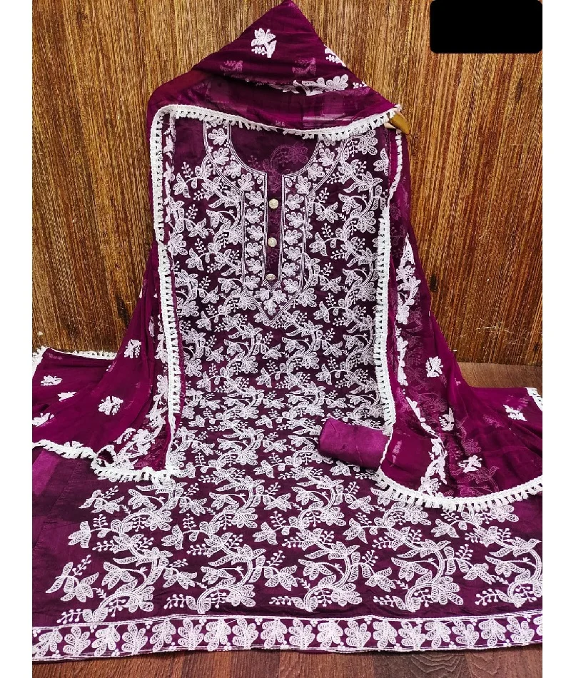 Indian Casual Wear and Festival Wear Semi Modal Material Salwar Kameez Suit with Nazmin Lace Work Dupatta for Women Wear Clothes