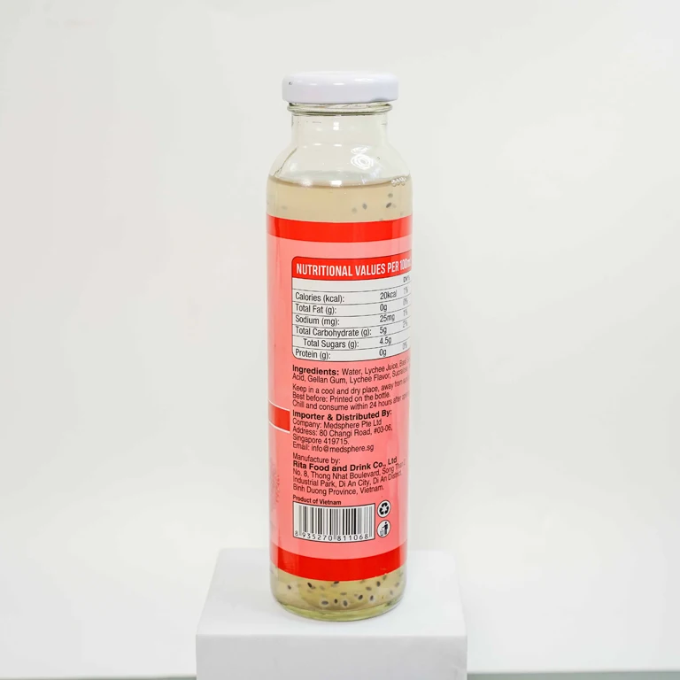Private Label Accepted Natural Chia Basil Seed Drink Lychee Fruit  Glass Bottle Vietnam Good Quality Fast Delivery Healthy Drink