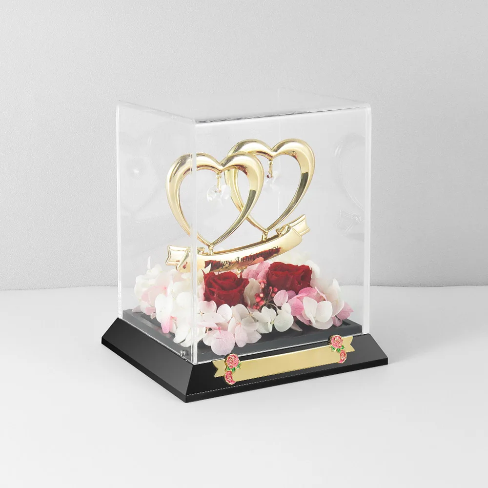 Crystocraft Eternal Forever Roses Flower Box Gold Plated Double Hearts Figurine Bohemia Crystals 50th Anniversary Gift