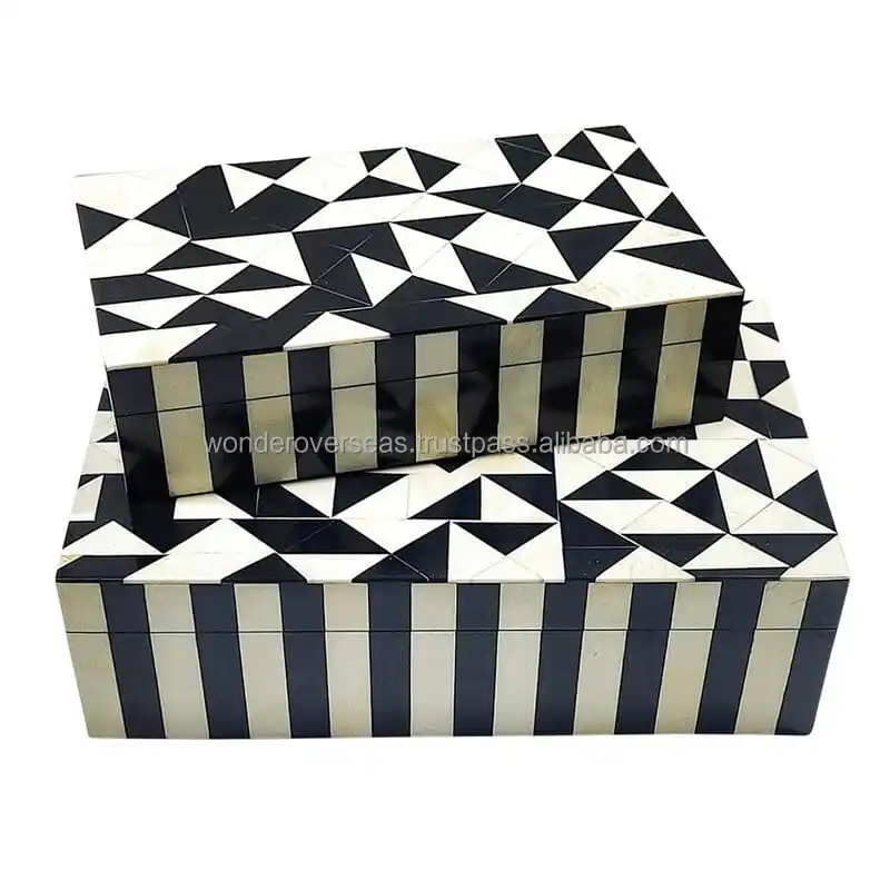 2 Set Box White and Black Best Design Bone Inlay Jewellery  Box by WONDER OVERSEAS