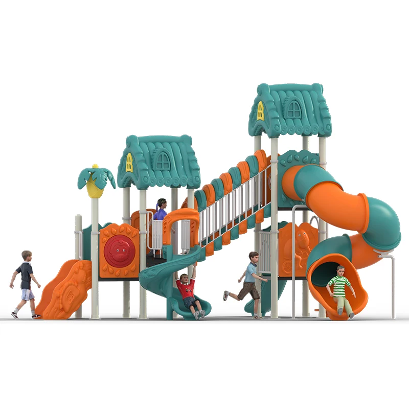 Playground set outdoor playground equipment  roomy upper deck with colorful canopy for shade and relaxing