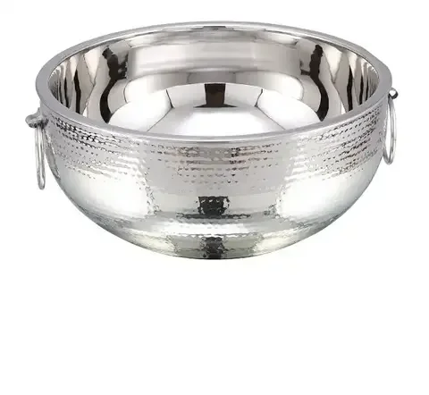 Silver Plated Hammered Design Hing On Demand Champagne Bowl Ice Tub With Handle Ice Bucket For Hotel Bars Serving Wine Cooler