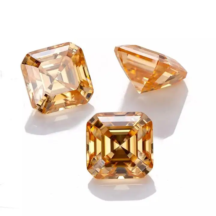 SICGEM  Factory Production Asscher Cut Moissanite VVS1 Clarity Champagne Yellow 6.0mm 1Carat Custom Moissanite