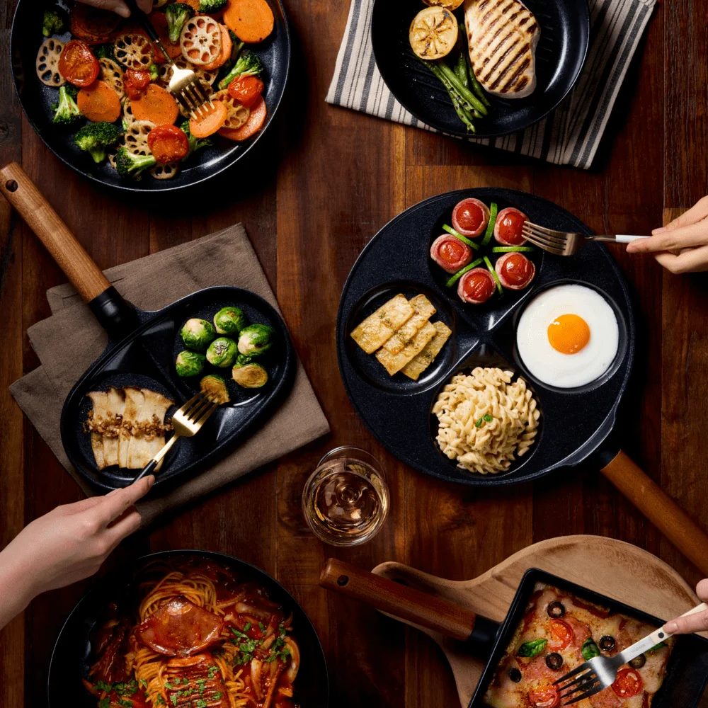 TrueCook Premium Cookware Set 8 Types Black Collection with Canadian Maple Wood Handle