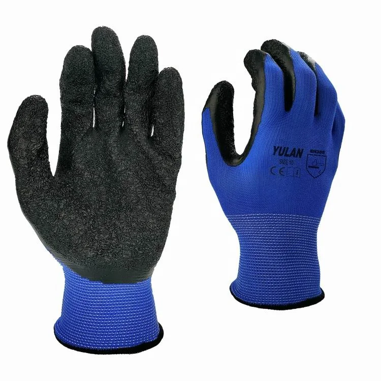 Yulan DLP603 13 gauge Blue polyester palm coated latex crinkle finish working gloves