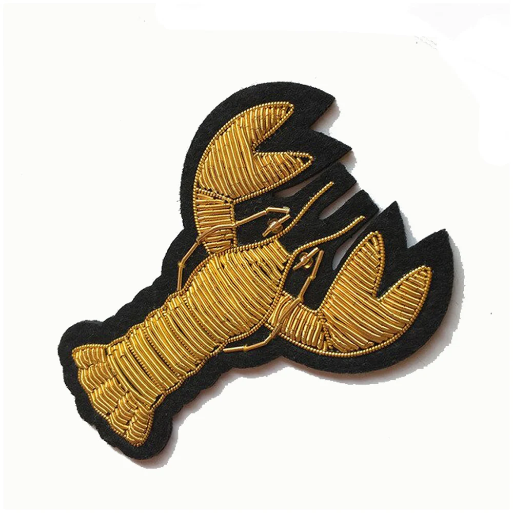 Indian  Thread Silk Cannetille Hand Embroidery Lobster Patch Badge Brooch Pin Garment Bag Hat Applique Sewing Accessory
