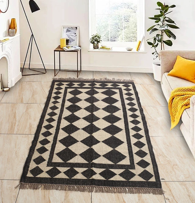 Best quality Rugs Handmade Wool Jute Kilim Rugs Designer Embroidered Geometric Pattern Carpet Rugs for Home Hotel Living Room