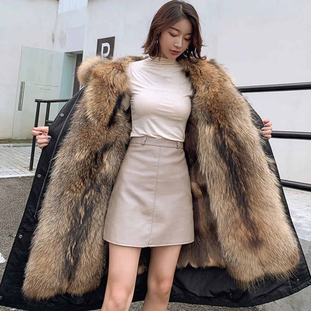 New Custom Design Lady Fur Collar Long Hoodies Warm Jackets Plus Size Winter Coat Women Parka Jackets