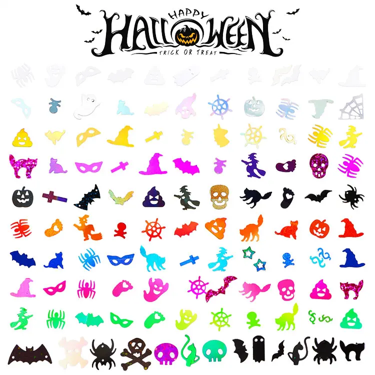 Sequined Clay Flakes Nail Art Halloween Theme Trick or Treat Ghost Spider SkullNail Polish Glue Epoxy Filling Decoration
