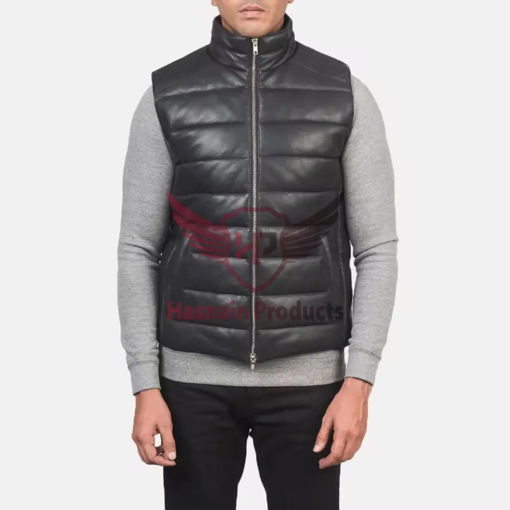 Hot Sale Genuine Leather Winter Vest for Men Sleeveless Quilted Sleeveless Vest Bubble Design Customized Plain Color Warm Fabric