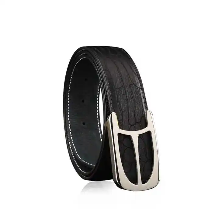 Genuine Leather Luxury Durable Smooth Men Casual Automatic Belts Business Matte Black Slide Buckle Leather Belt