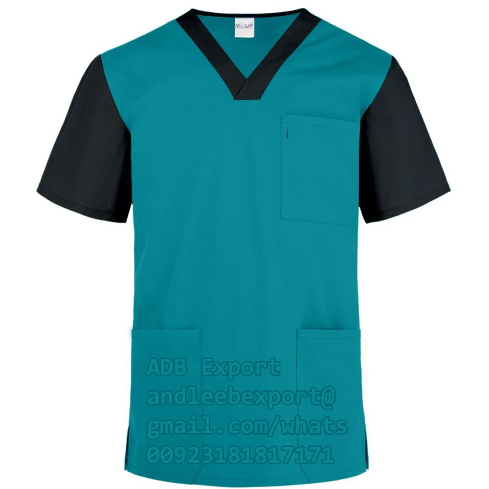 Hot Sale Medical Scrub Uniforp Stretchy 65% Cotton 35% Polyester SMS Hospital Design Short Sleeve Solid Color Unisex Nurse Sets