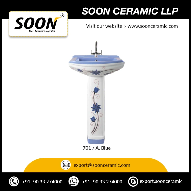 Indian Export Quality Fancy Style Ceramic Pedestal Wash Basin for Bathroom and Living Room Application