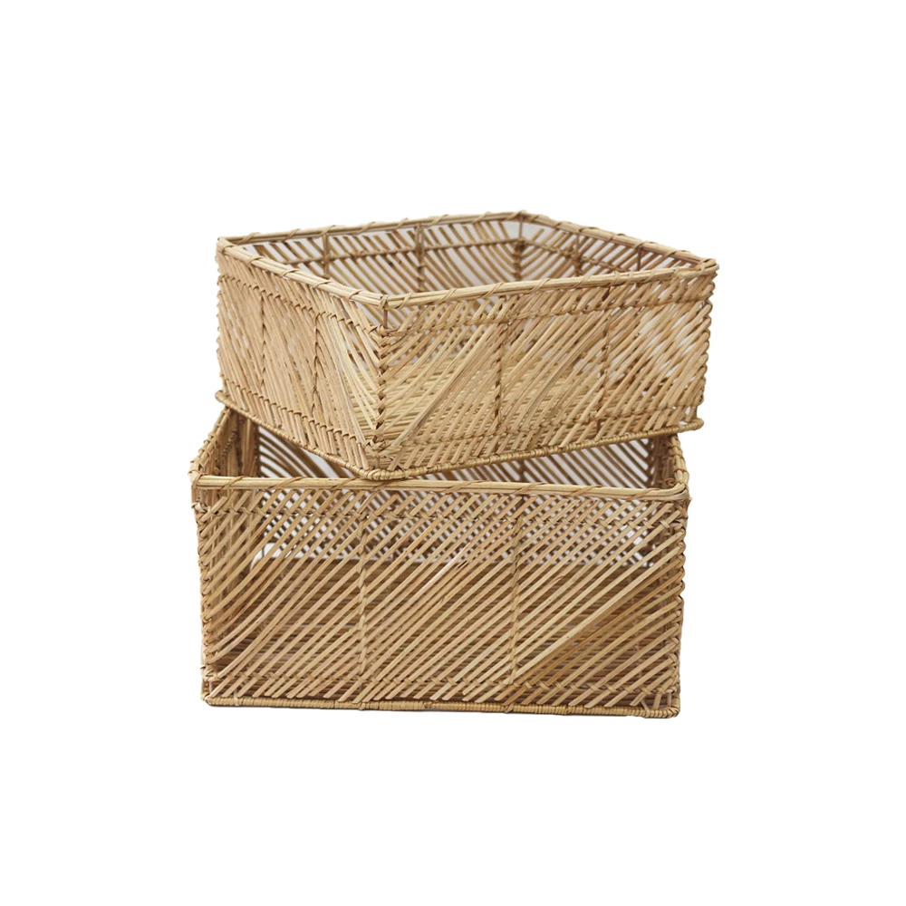 Wholesale Exported Good Quality Square Handmade Storage Baskets Rattan Woven Baskets