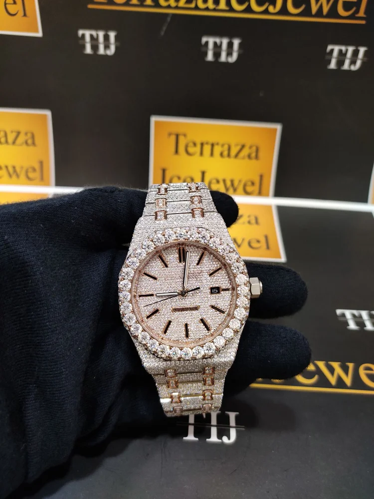 Роскошные индивидуальные часы vvs moissanite GRA сертифицированные трендовые из нержавеющей стали VVS Diamond для мужчин