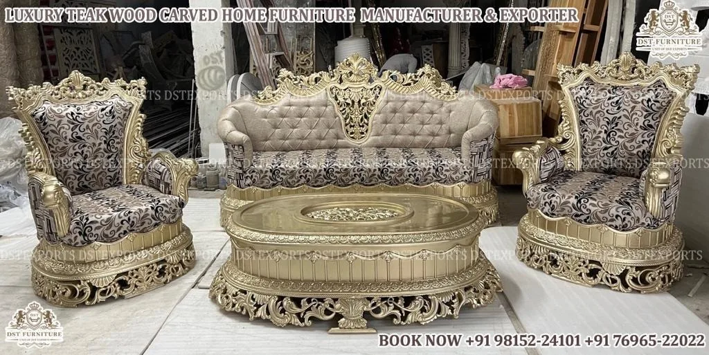 Modern Chesterfield Leather Sofa Set for Home Brown European Living Room Furniture European 7 Seater Sofa Set in Teak wood