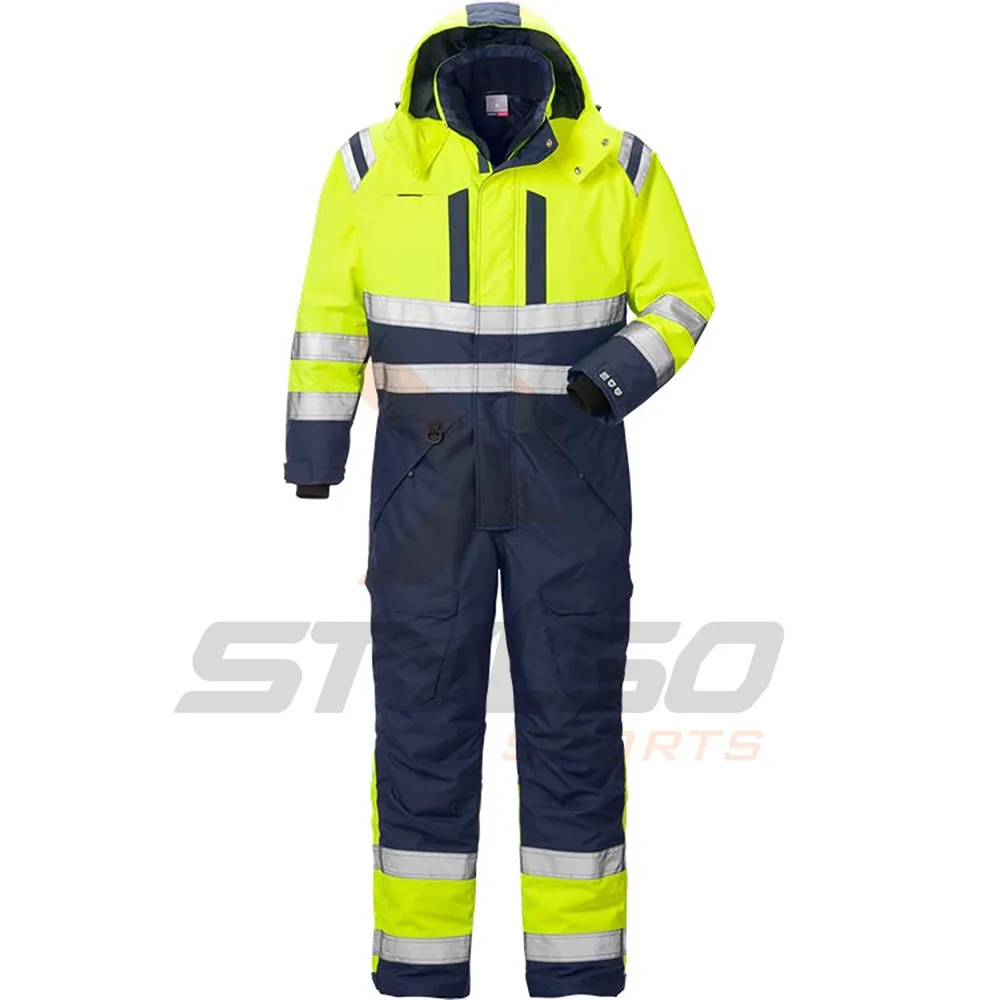 Safety coverall custom logo construction workers high visibility reflective cotton overall work suit work clothes for wholesale