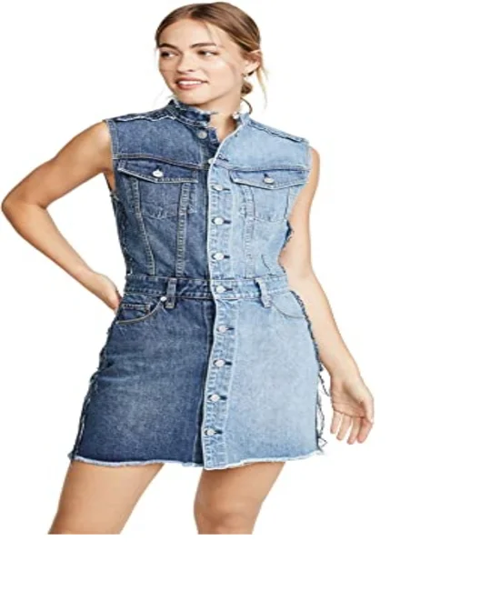 custom denim casual dress plus size women ladies elegant oem embroidery dress suit trouser pant set