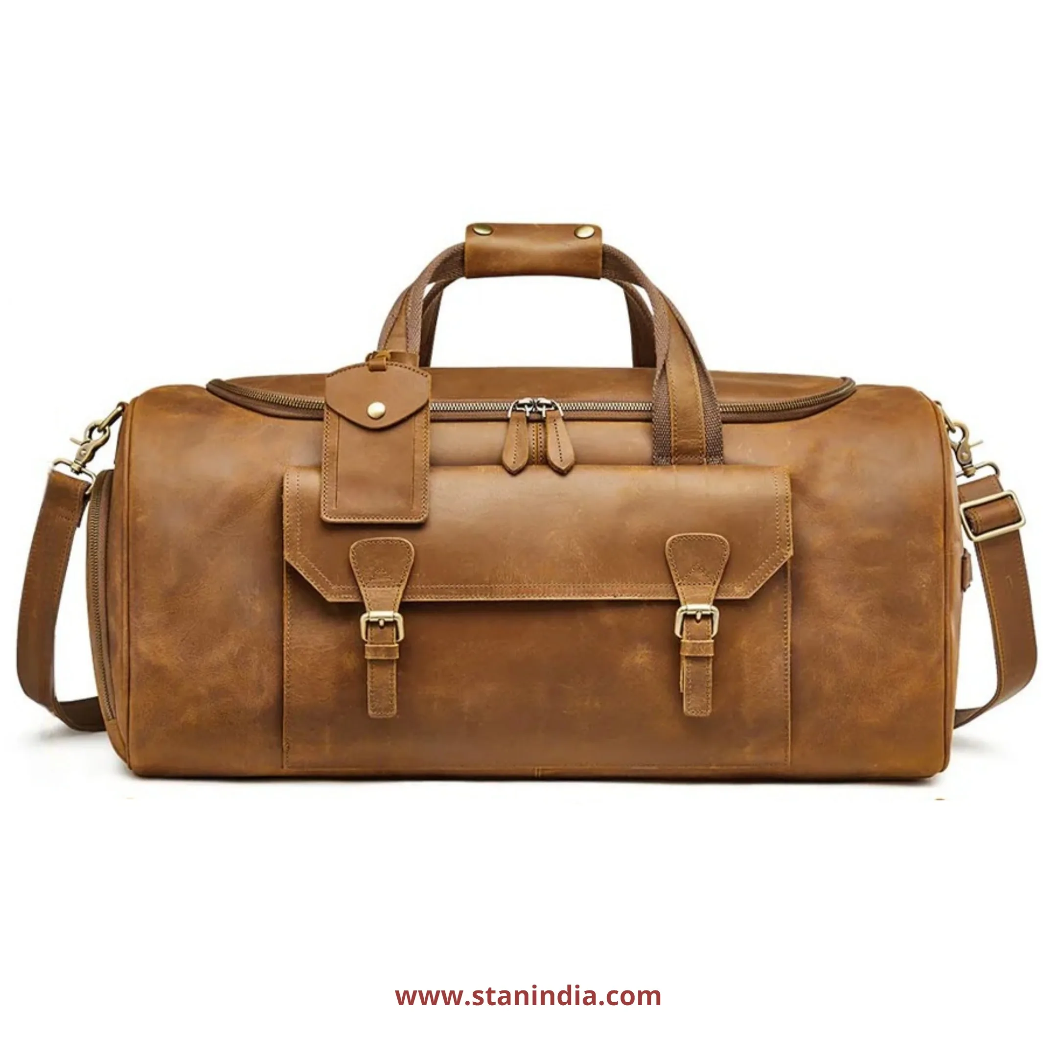 Premium Crazy Horse Designer Genuine Leather Duffel Bag with Shoe Compartment & Trolley Sleeve Travel Business Weekend Getaways