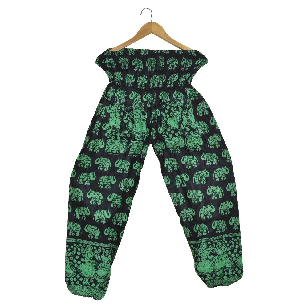 Elephant Harem Pants Drawstring Waist, Unisex Pants Ankle-length Pants Women Mid Waist 100% Cotton Printed Flat Front Bohemian