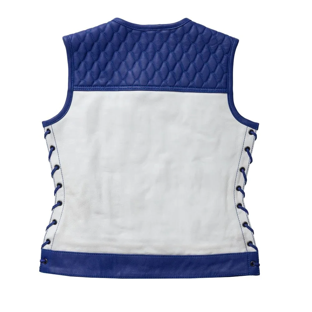 Ladies White Vest Cowhide Club Style Women Leather Biker Vest Motorcycle Motor Bike Vest