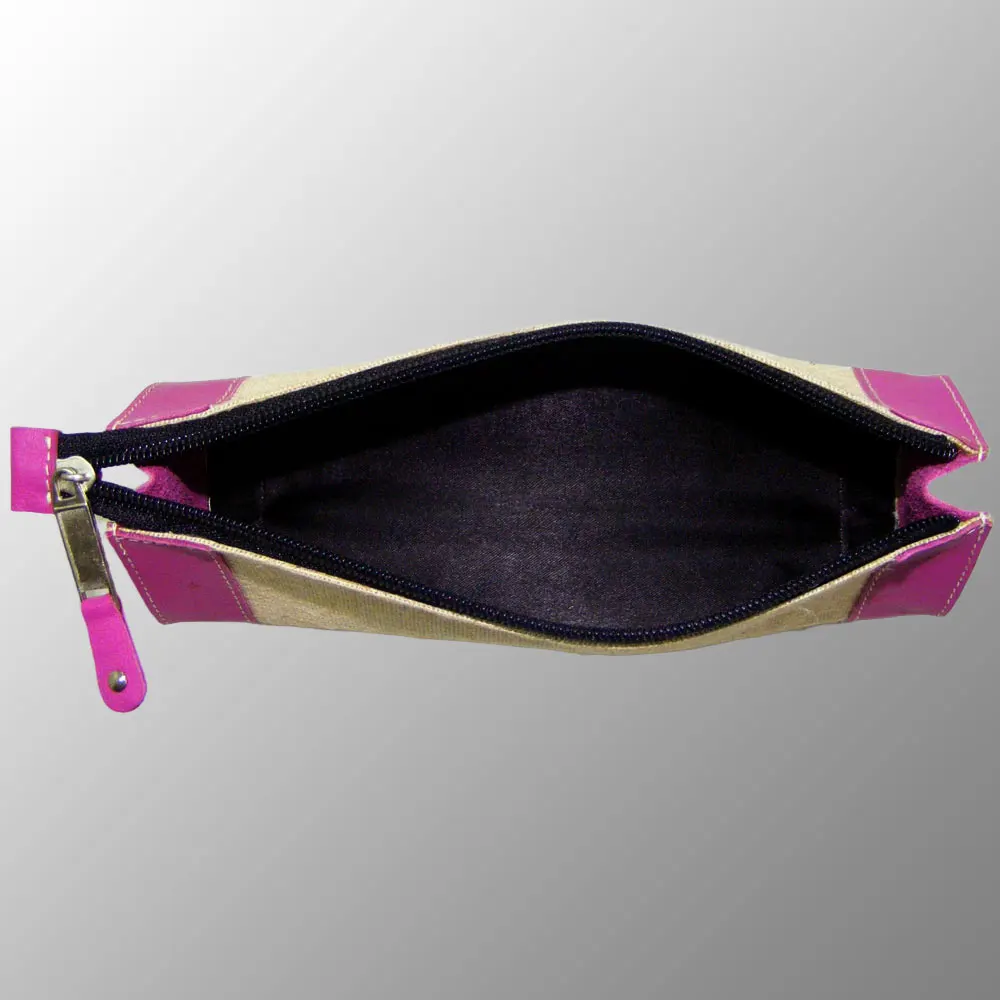 Custom Printed Jute Cotton Pencil Cases with Real Leather Trims custom printed with your artwork or logo