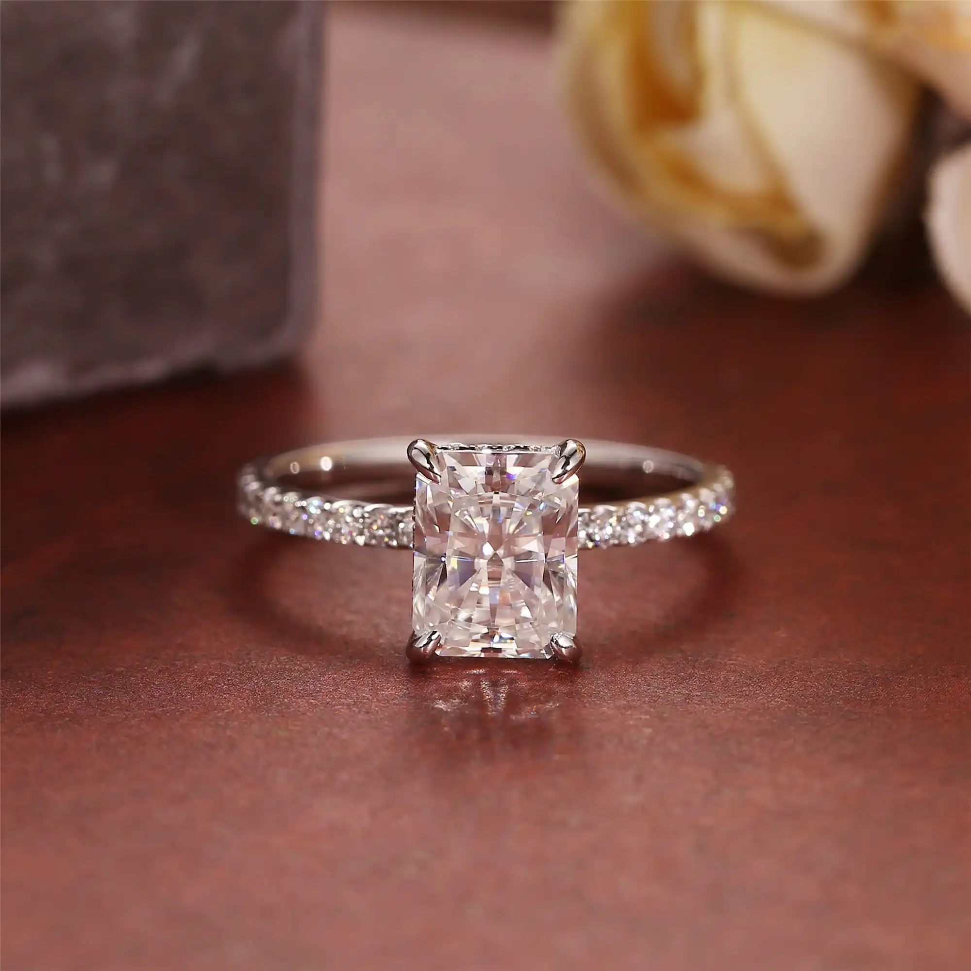 1.00 Carat Radiant Cut Lab Grown Diamond Ring 14K Solid Gold with Rhodium Plating Engagement Party-CVD HPHT Lab Grown Jewelry