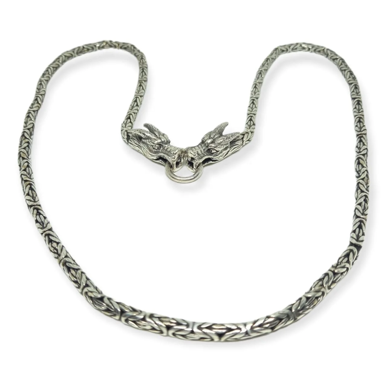 NY-CHN007-Silver Chain Necklace Byzantine Dragon Head Clasp for Women Gift Men Chocker Sterling Silver