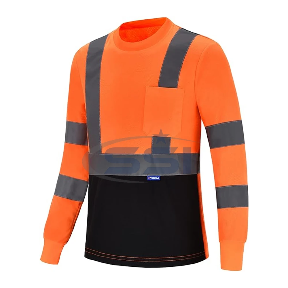 Workwear Two Tone Polyester Fleece Safety T Shirt Reflective High Visibility hi vis Long Sleeve Sweatshirts Reflective Tapes