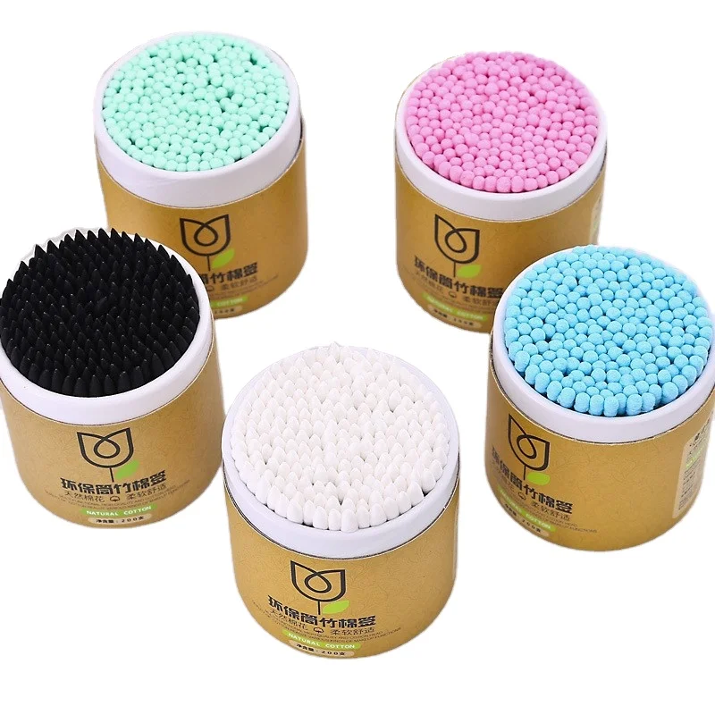 wholesale 200 pcs Disposable Bamboo Cotton Swab Wood Stick Soft Bud Round Heads Pointed Heads Cotton Buds Ear Swabs