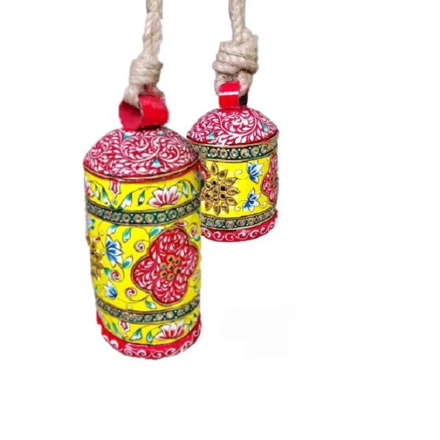 Hanging Bells Handcrafted Set of 2 Hand-Painted Cow Bells - Summer Decoration Wind Indian Bells Housewarming Gift