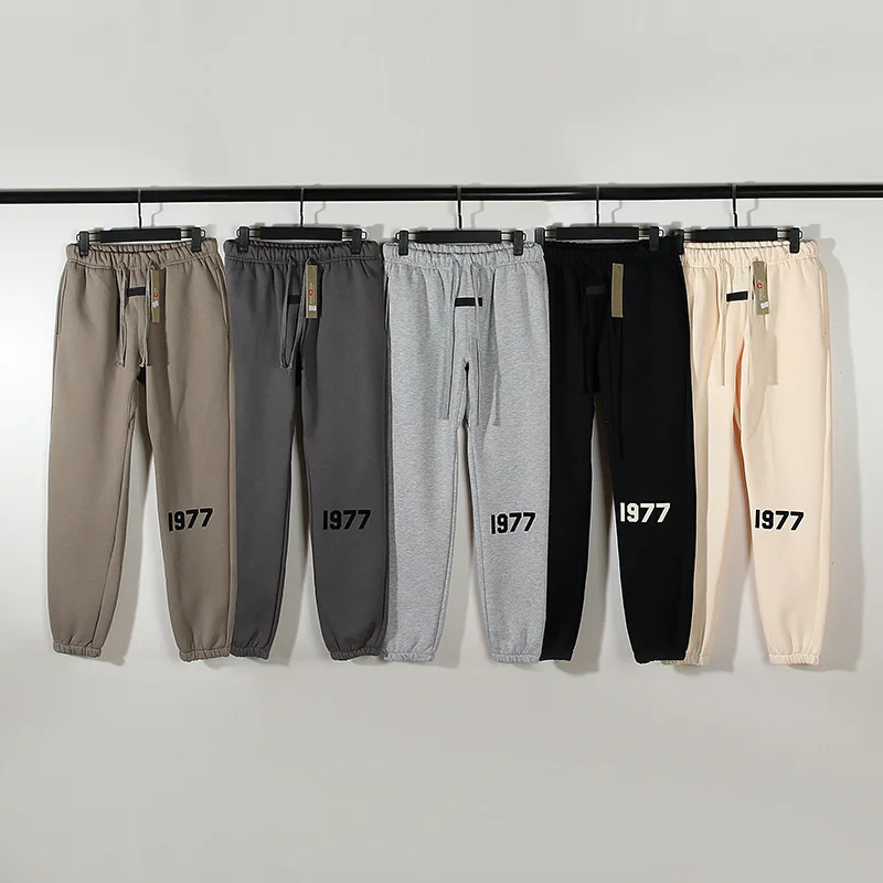 22ss High Street FOG Double Thread 1977 Flocking Printing Sweatpants for Men and Women Hip Hop Leggings Pants