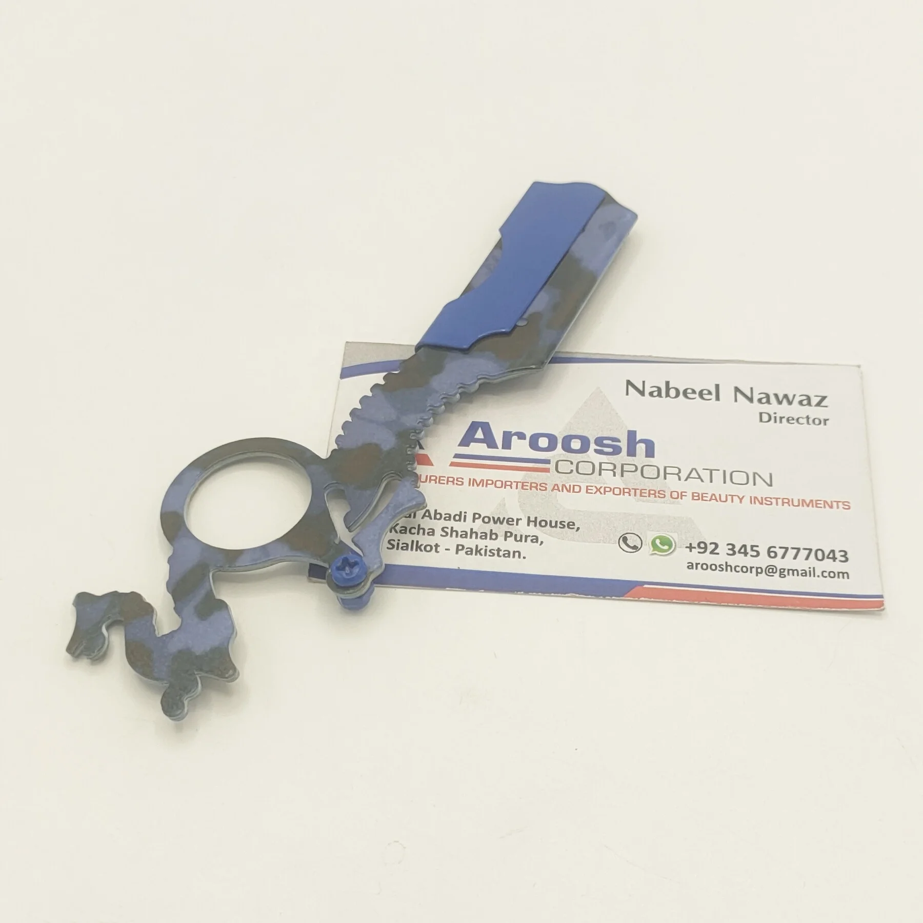 Wholesale Solid Stainless Steel Custom Logo Professional Blue With Black Barber Finger Razor