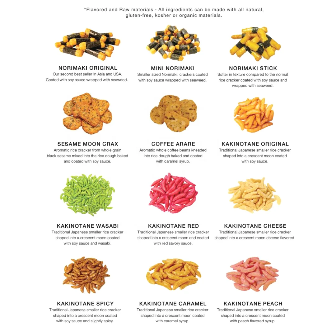 Zain Ajintai дзен рисовый крекер Смешанная форма вкусные снэки попкорн мягкий пакет OEM сладкий Trans Gluten упаковка улыбка принимается особенность