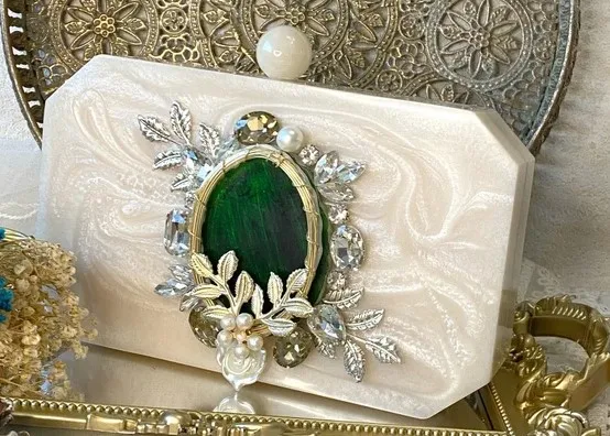 Handpoured Ivory Resin Clutch Wedding & Anniversary Handmade Graduation Christmas Gift Handcrafted