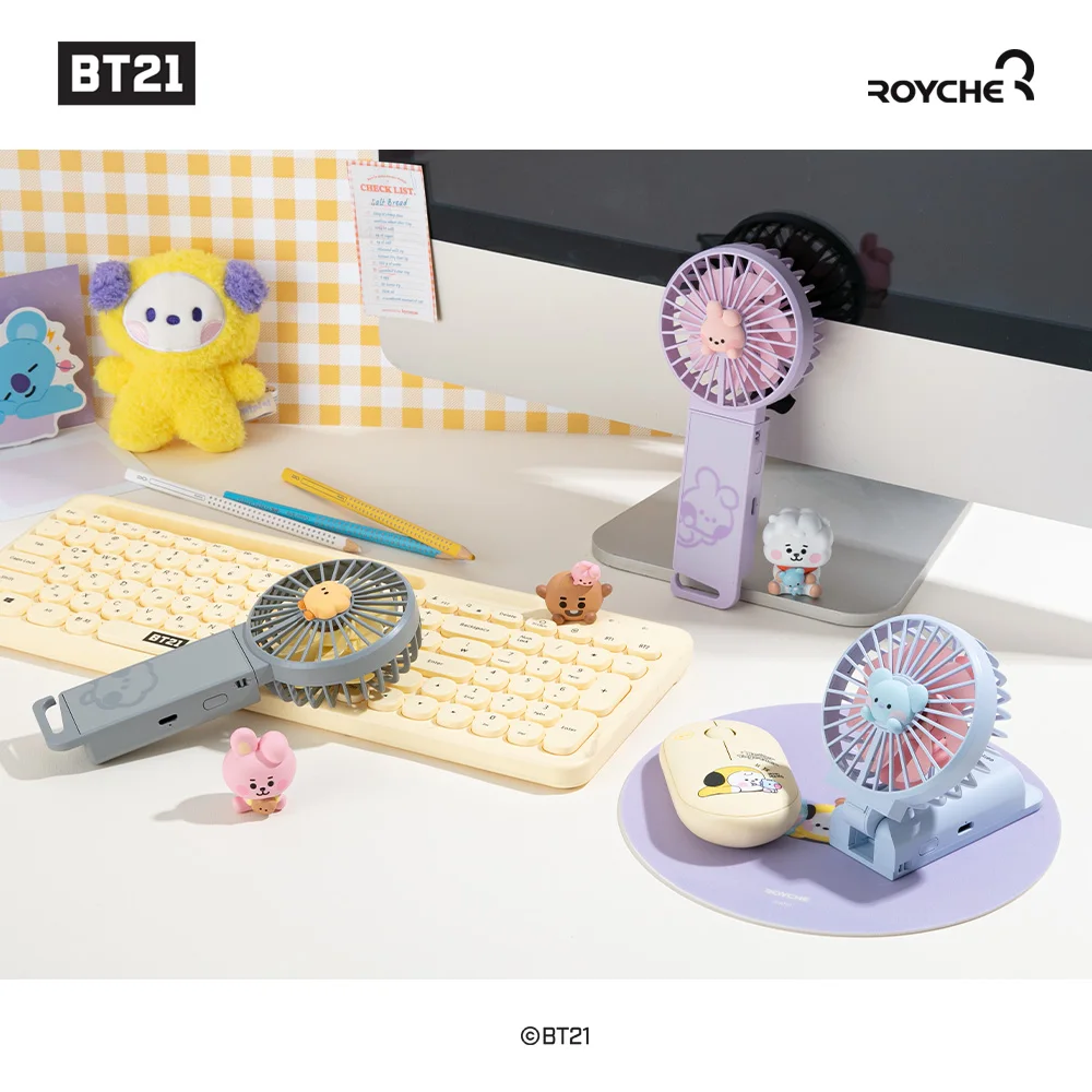 BT21 Portal Dual Blade Handy Fan Mini Table and Handheld Foldable USB Charging Fans