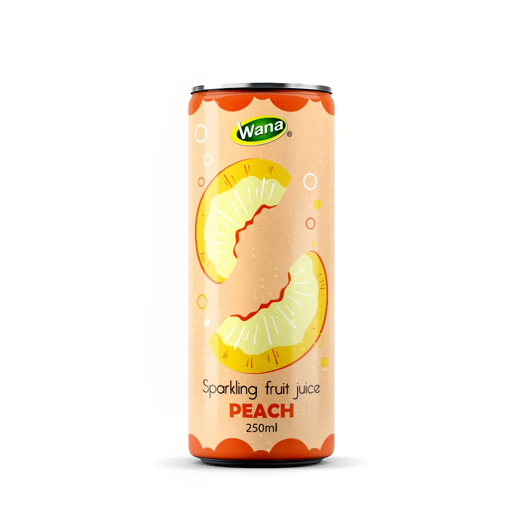 100% Sparkling Peach Soft Drink No Sugar Added 250mL Can OEM Flavored with Mango Lychee Halal Certified Fruity Carbonated Drink