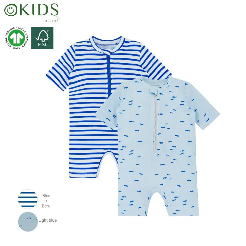GRS Recycling Polyester Blue Baby One Piece Zipper Surfsuit Breathable Baby Boy Swimming Suit