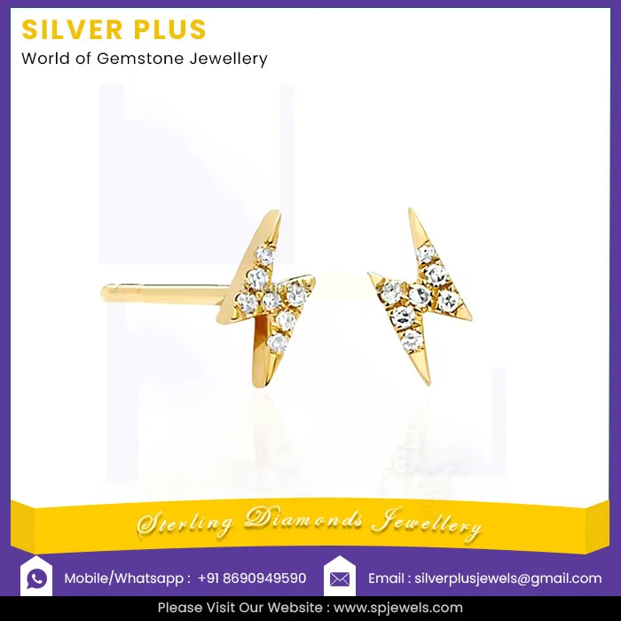 14k Gold H Color SI Diamond 8 mm Thunderbolt Stud Earrings At Wholesale Price