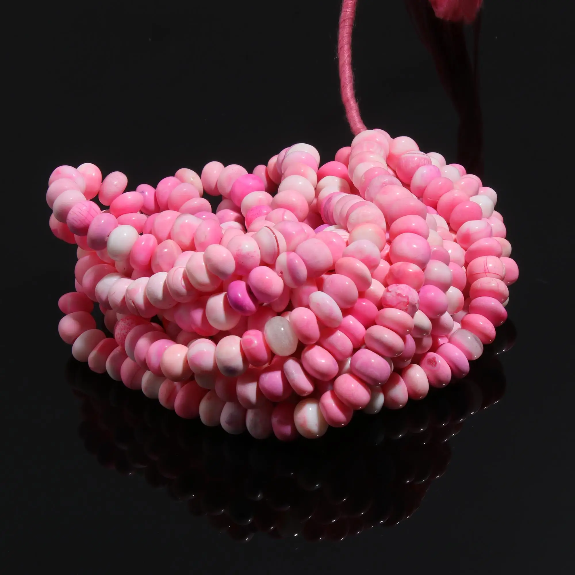 Hot Selling Beautiful Matte Pink Opal Smooth Rondelle Shape Beads 7-9mm Washed Out Matte Pink Opal Gemstone Beads for Jewelry